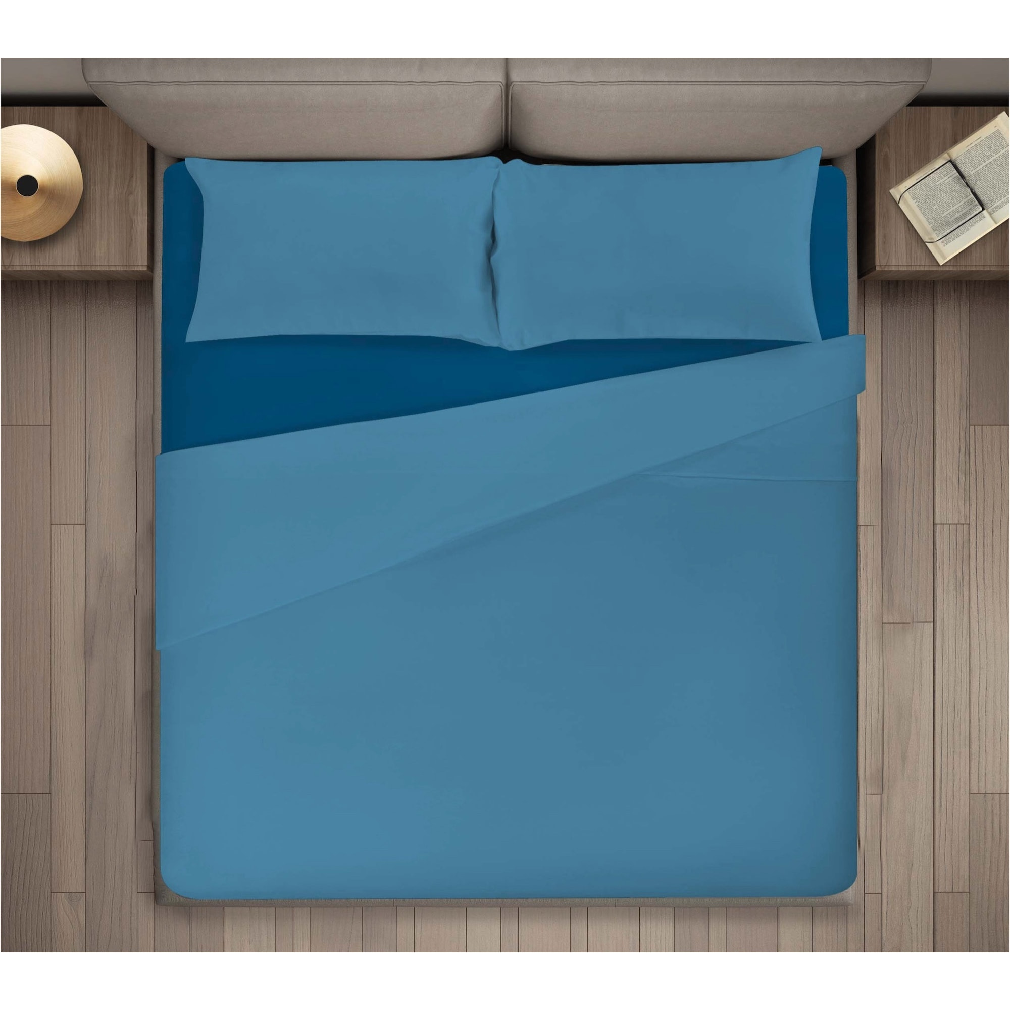 COMPLETO LENZUOLA LETTO SINGOLO TINTA UNITA BICOLOR BLU CHIARO