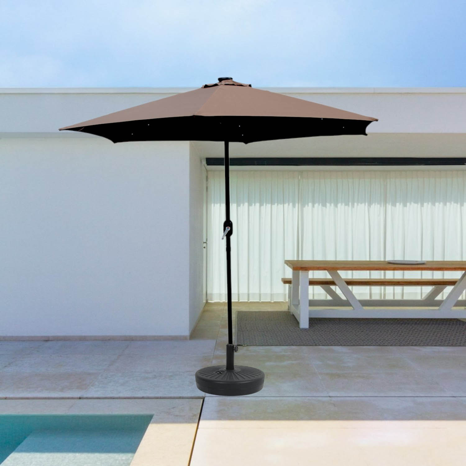 Parasol droit rond led Ø 2,7 m chocolat FEIRO