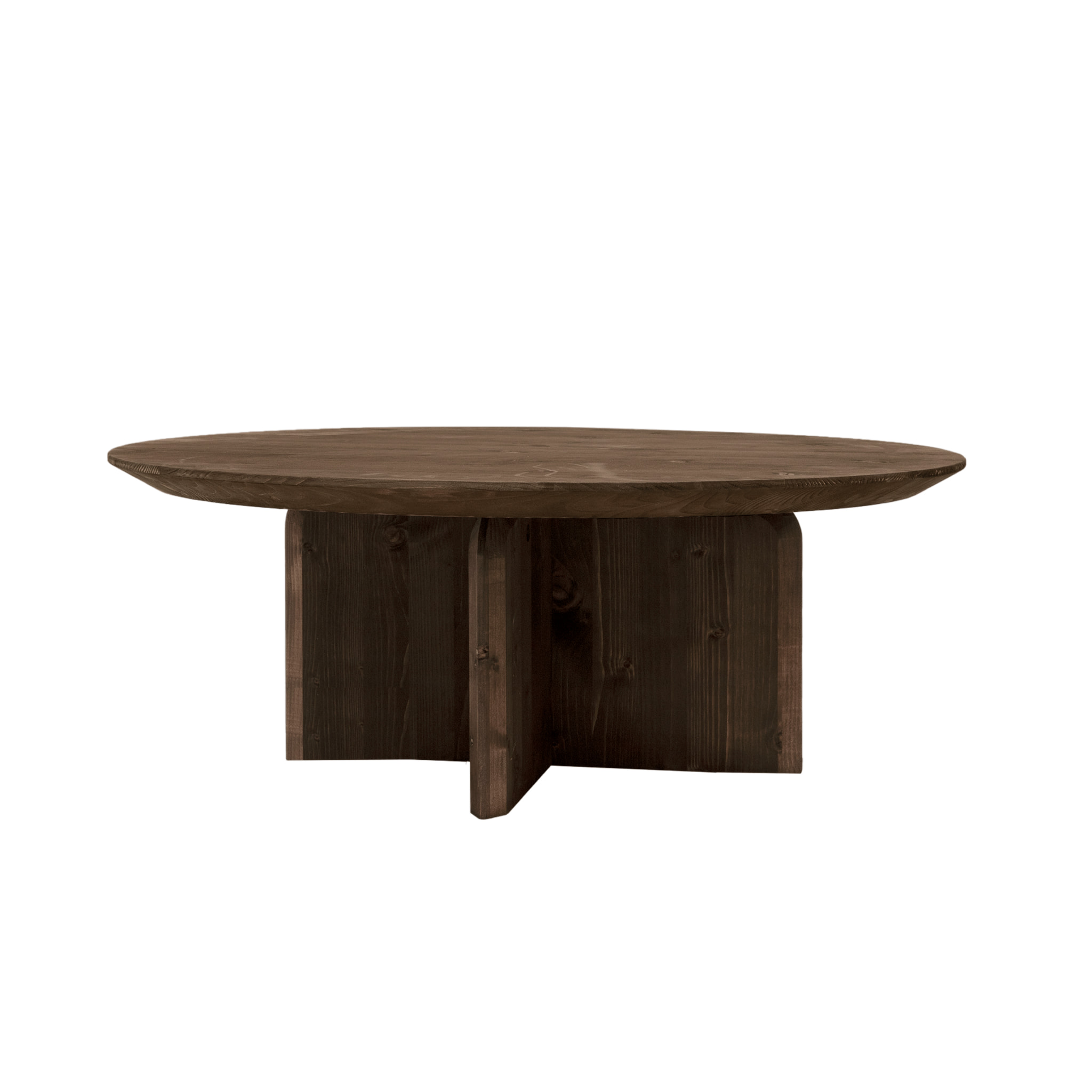 Table basse ronde en bois massif ton noyer en différentes tailles