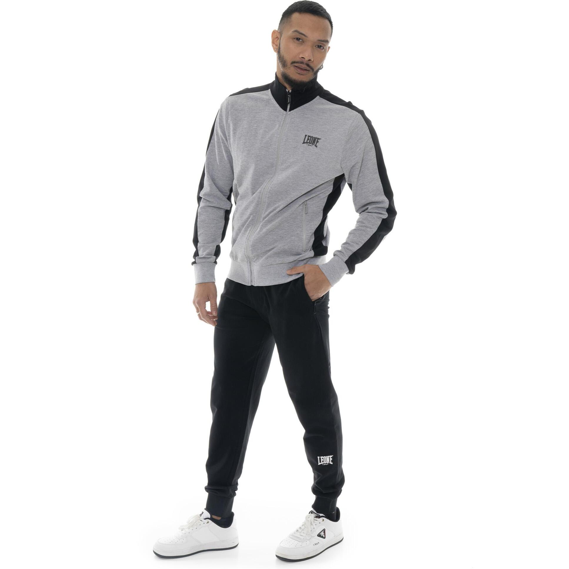 Tuta da uomo in cotone non garzato con colletto e zip Leone Basic