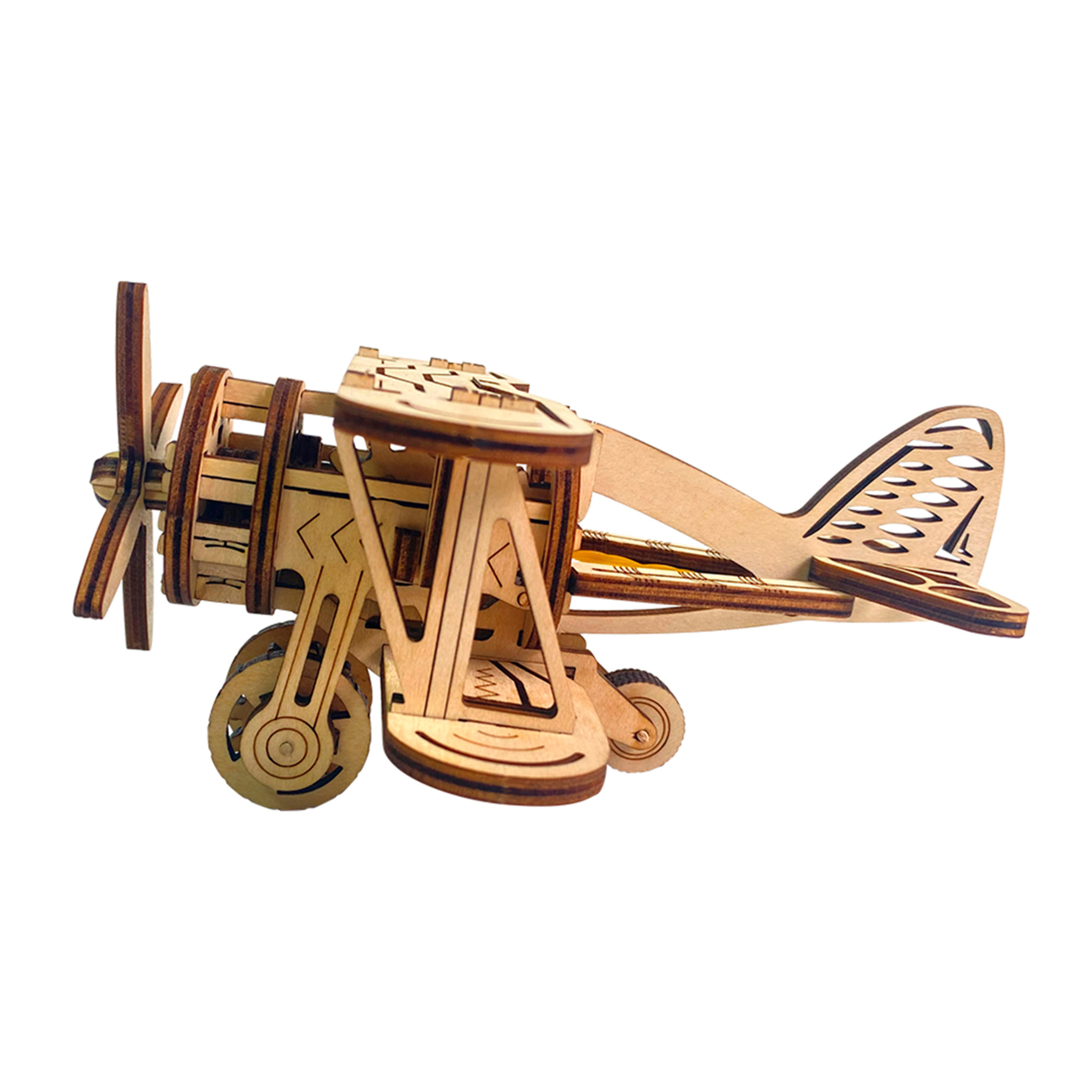 Maqueta de Madera 3D, diseño de Avión mecánico pequeño. 63 piezas.