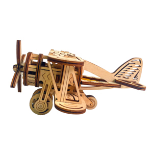 Maqueta de Madera 3D, diseño de Avión mecánico pequeño. 63 piezas.