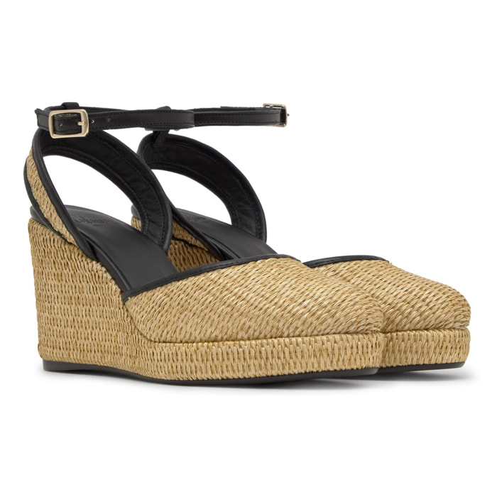 Alpargata de cuña Cass en napa y rafia con cierre de pulsera