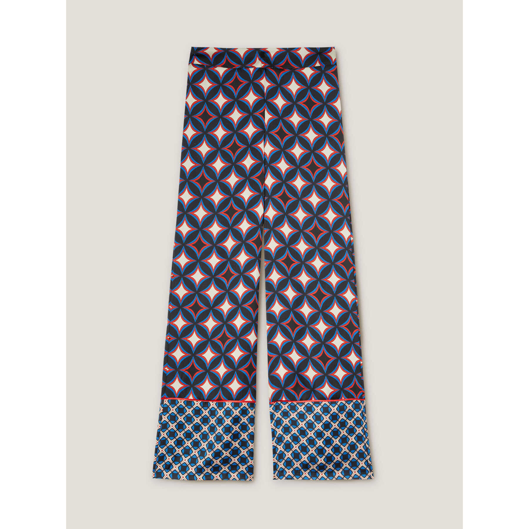 Motivi - Pantalones modelo palazzo de raso con estampado geométrico - Azul