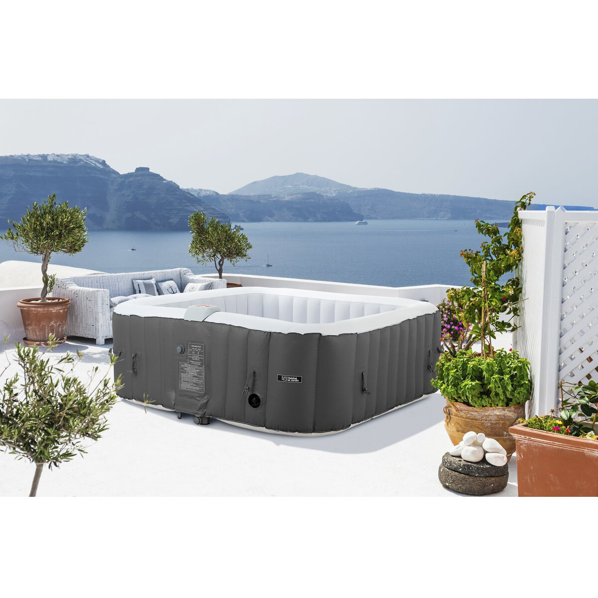 Spa gonflable "RIVIERA" en PVC - 6 places - Gris/blanc