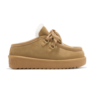 Zueco de Mujer de Piel y Forro de Pelo Nordic Clog Marrón Claro