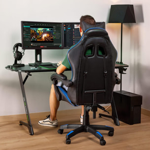 Silla de oficina gaming con reposapiés y reposabrazos acolchados, azul