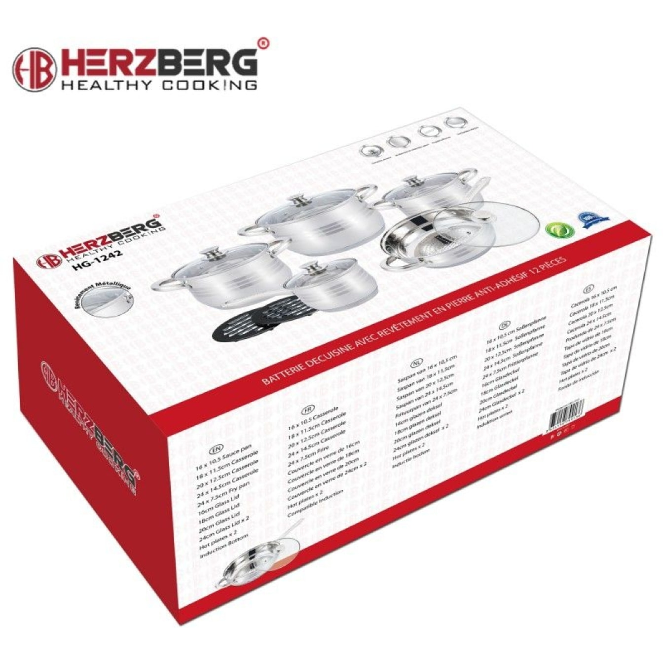 Batterie de Cuisine 12 Pièces en Acier Inoxydable Herzberg  HG1242-IX