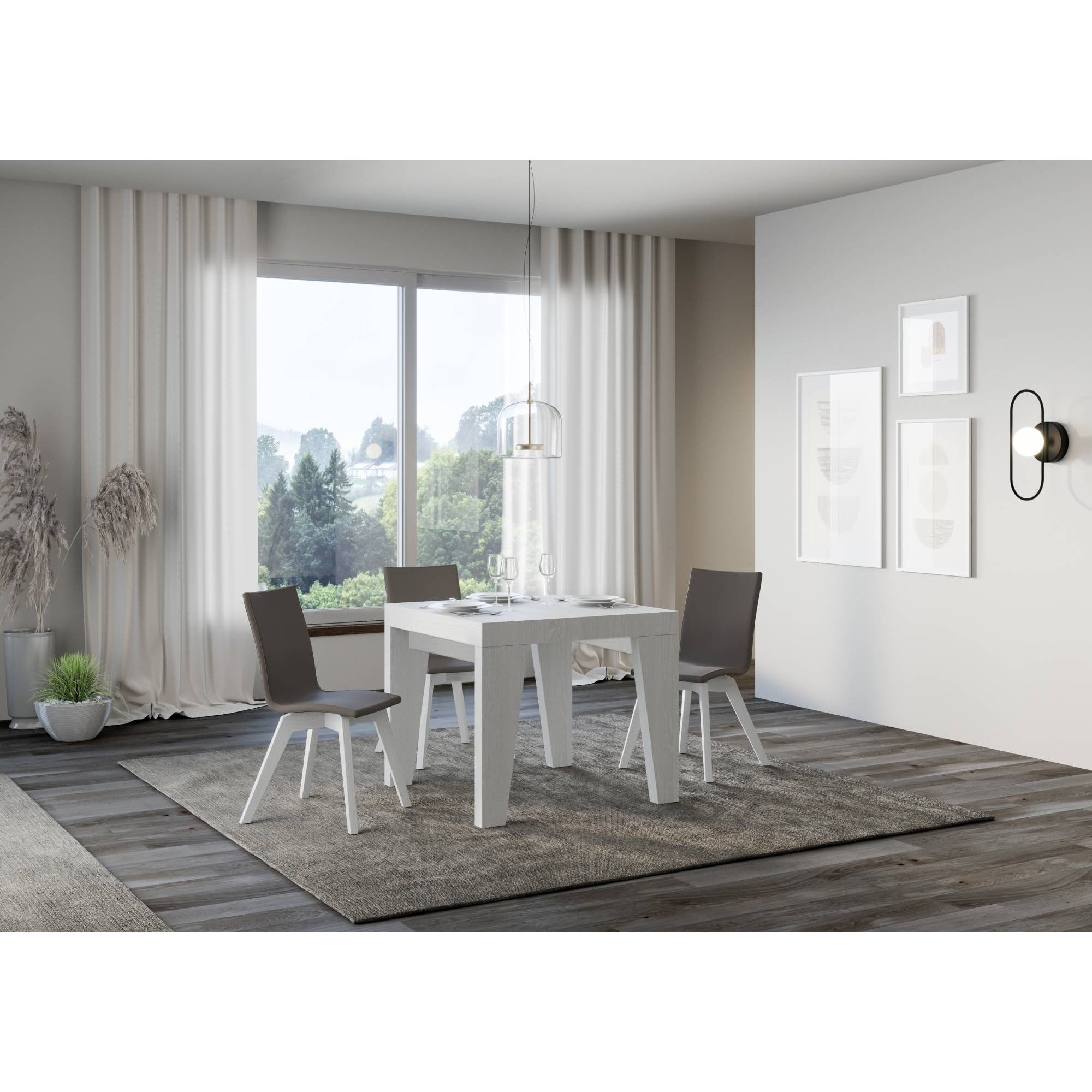 Mesa extensible 90x90/246 cm Naxy Fresno Blanco