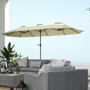 Sombrilla Doble 4x2,2 m Sombrilla Terraza Exterior con Manivela Manual Impermeable y Protección UV30+ Parasol Grande para Terraza Playa Piscina Crema