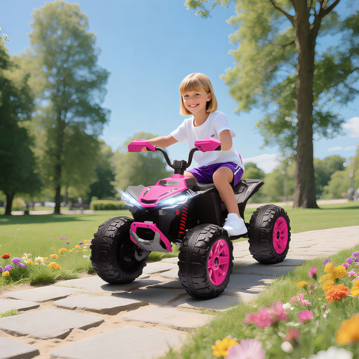 Quad Eléctrico para Niños 24V, Quad para Niños de 3-8 Años de 2 Plazas, con 2 Motores, Velocidad hasta 6,5 km/h, Ruedas con Suspensión, Faros, Bocina, Música, USB, Rosa