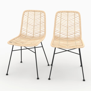 Lot de 2 chaises en rotin naturel et pieds en métal - Tamara