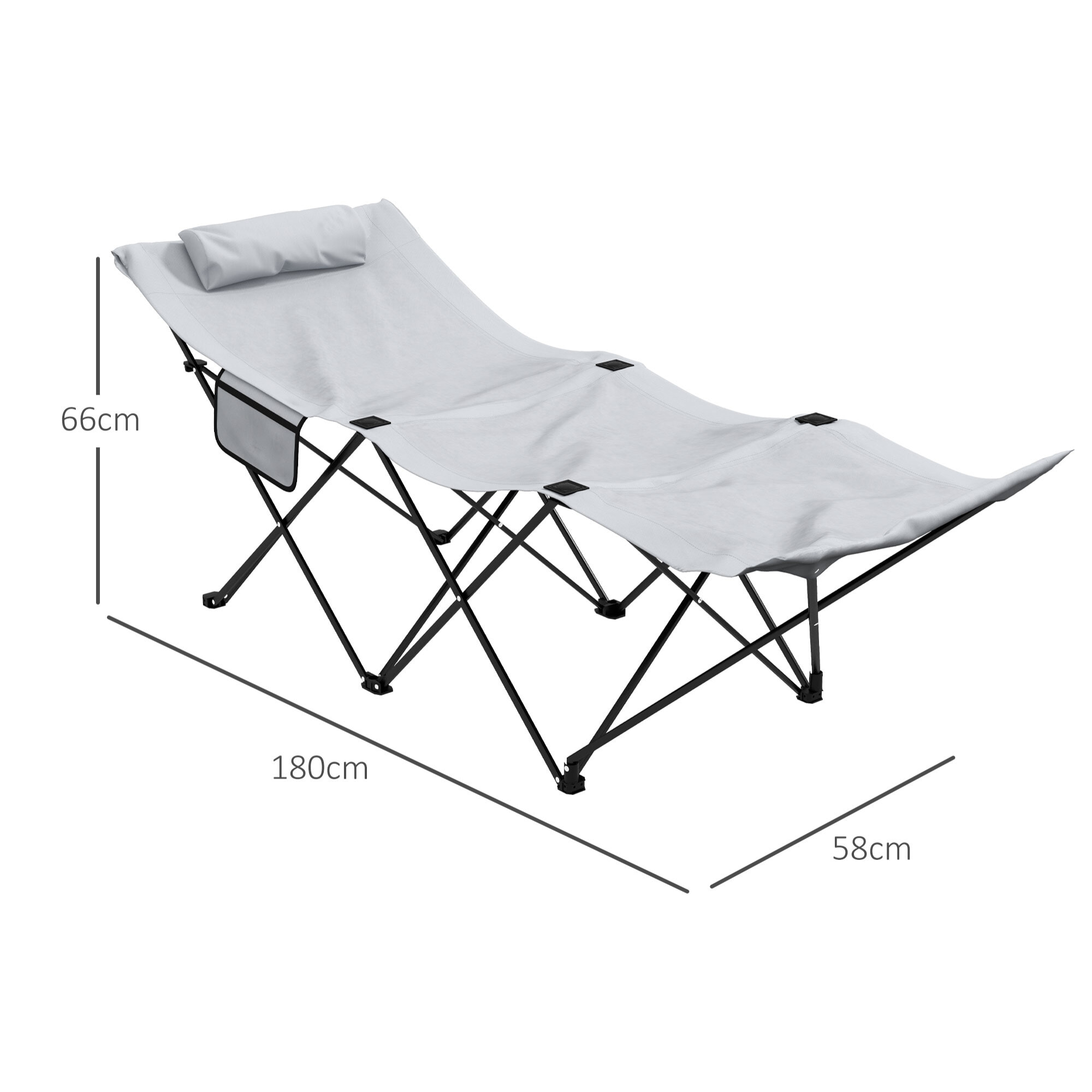 Lot de 2 bains de soleil transats pliables - poches latérales rangement, tétière - acier oxford gris