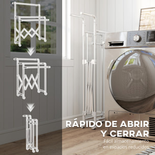 Tendedero Vertical Plegable de 3 Niveles, Tendedero de Acero Inoxidable con 3 Barras Ajustables y Extensibles, 4 Ruedas, para Interior, Plata