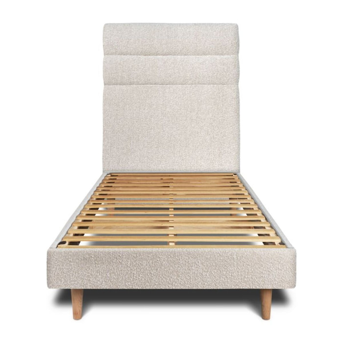 Lit avec tête de lit bandes horizontales bouclette et sommier kit Ep14