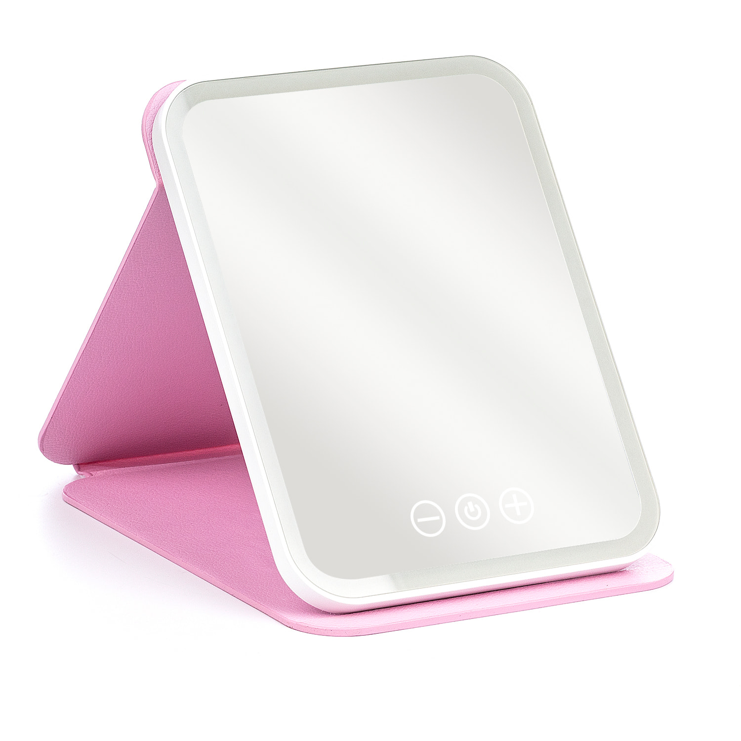 Espejo de maquillaje plegable, con luz led fría, normal y cálida. 5 niveles de intensidad.