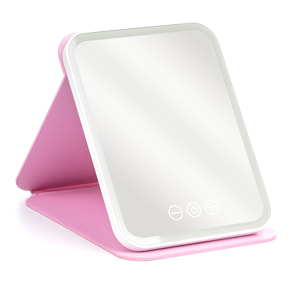 Espejo de maquillaje plegable, con luz led fría, normal y cálida. 5 niveles de intensidad.