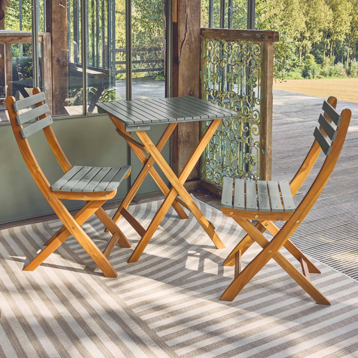 Table de jardin pliante bois d'acacia + 2 assises kaki HILORA . table carrée