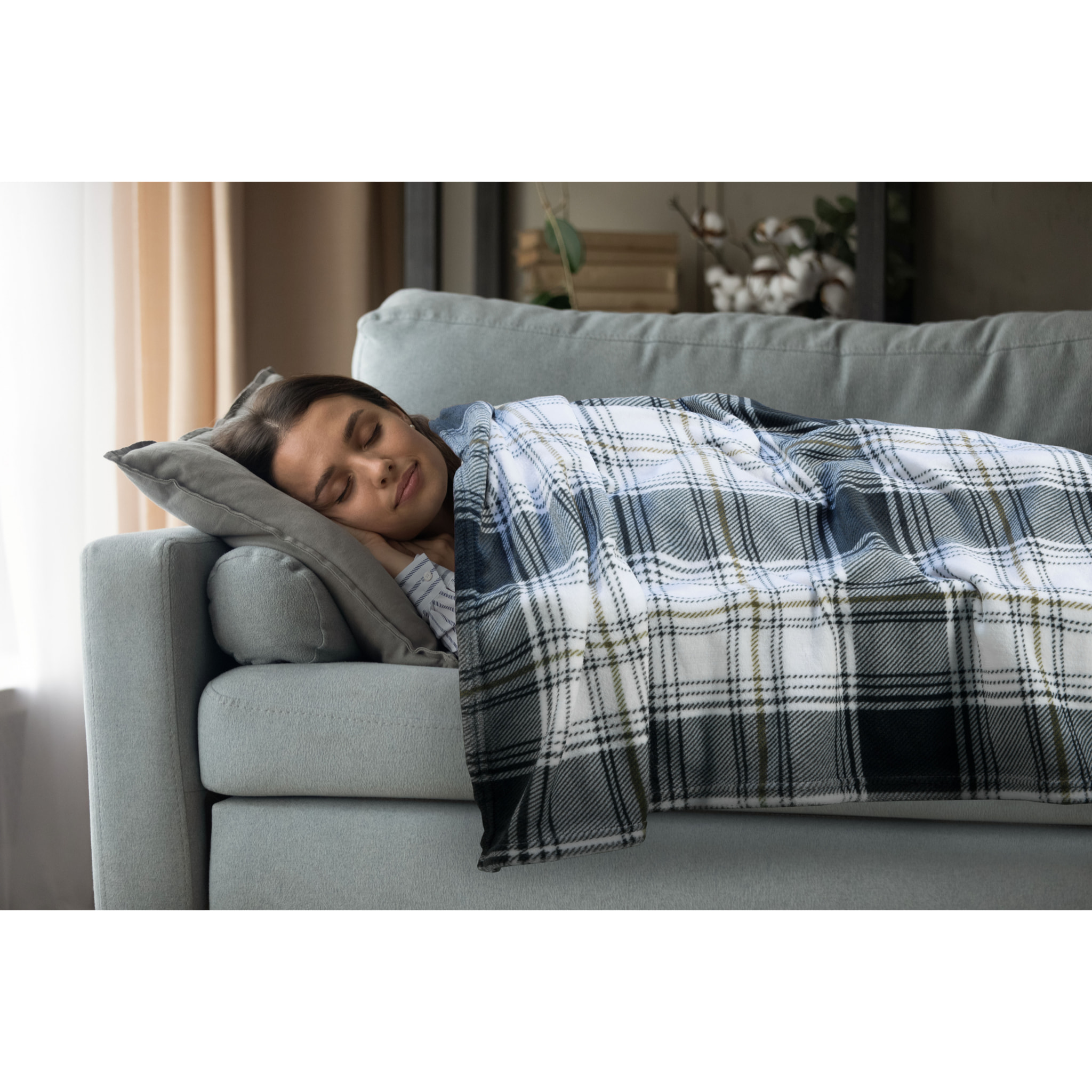 Plaid Coperta Pile Per Divano Scozzese Grigio