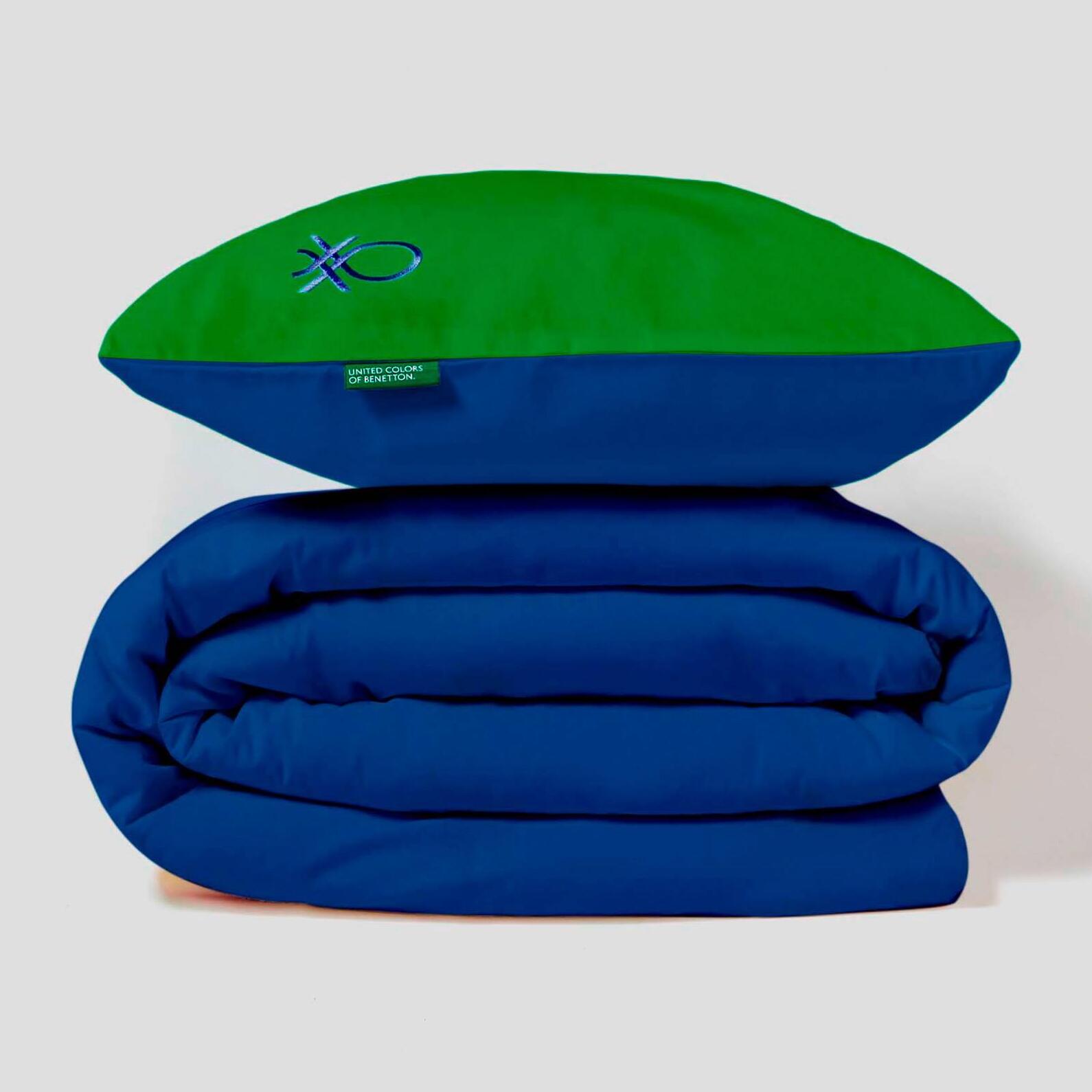 Set de cama 90 - 100 cm 100%algodón - funda nórdica reversible 150x210cm + sábana bajera 100x200+30cm + funda de almohada 50x70cm - verde y azul rainbow benetton