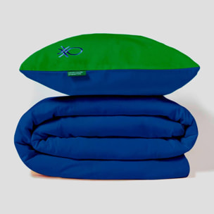 Set de cama 90 - 100 cm 100%algodón - funda nórdica reversible 150x210cm + sábana bajera 100x200+30cm + funda de almohada 50x70cm - verde y azul rainbow benetton