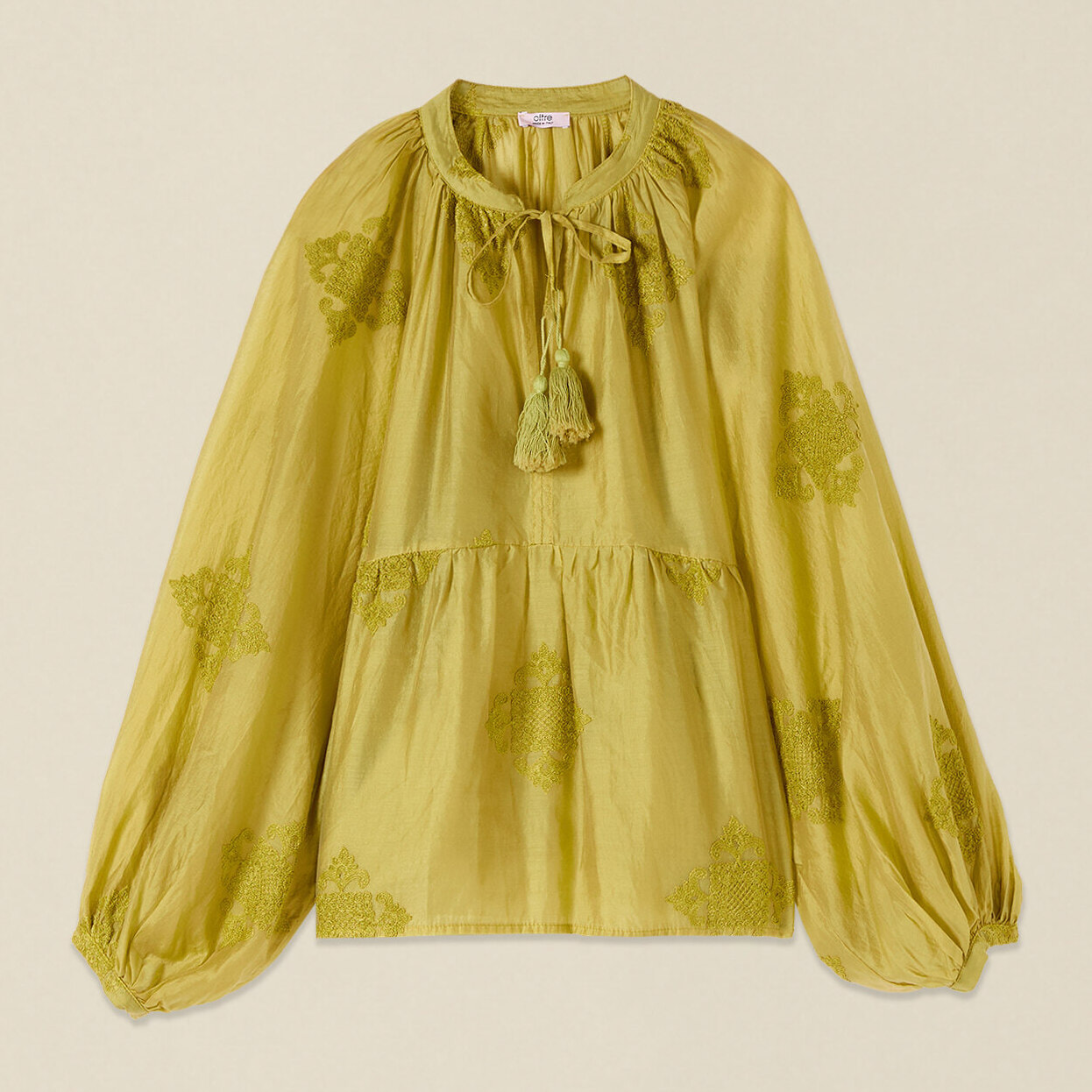 Oltre - Blusa misto lyocell con ricami - Giallo
