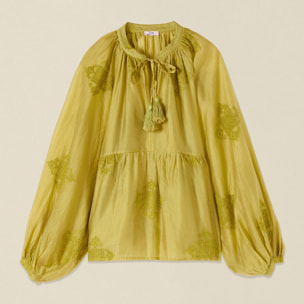 Oltre - Blusa misto lyocell con ricami - Giallo