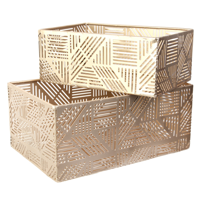 Panier Metal Ajoure Dore Rayure X2