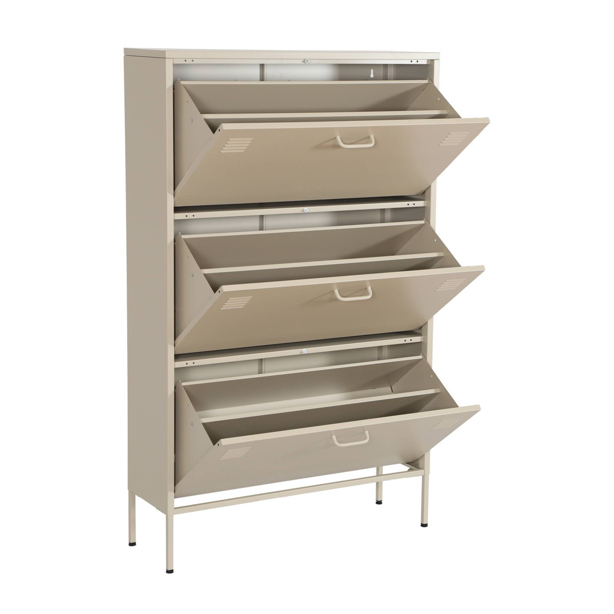 Meuble à chaussures industriel métal crème 3 tiroirs - 80 x 29 x 132.5 cm - Alabama