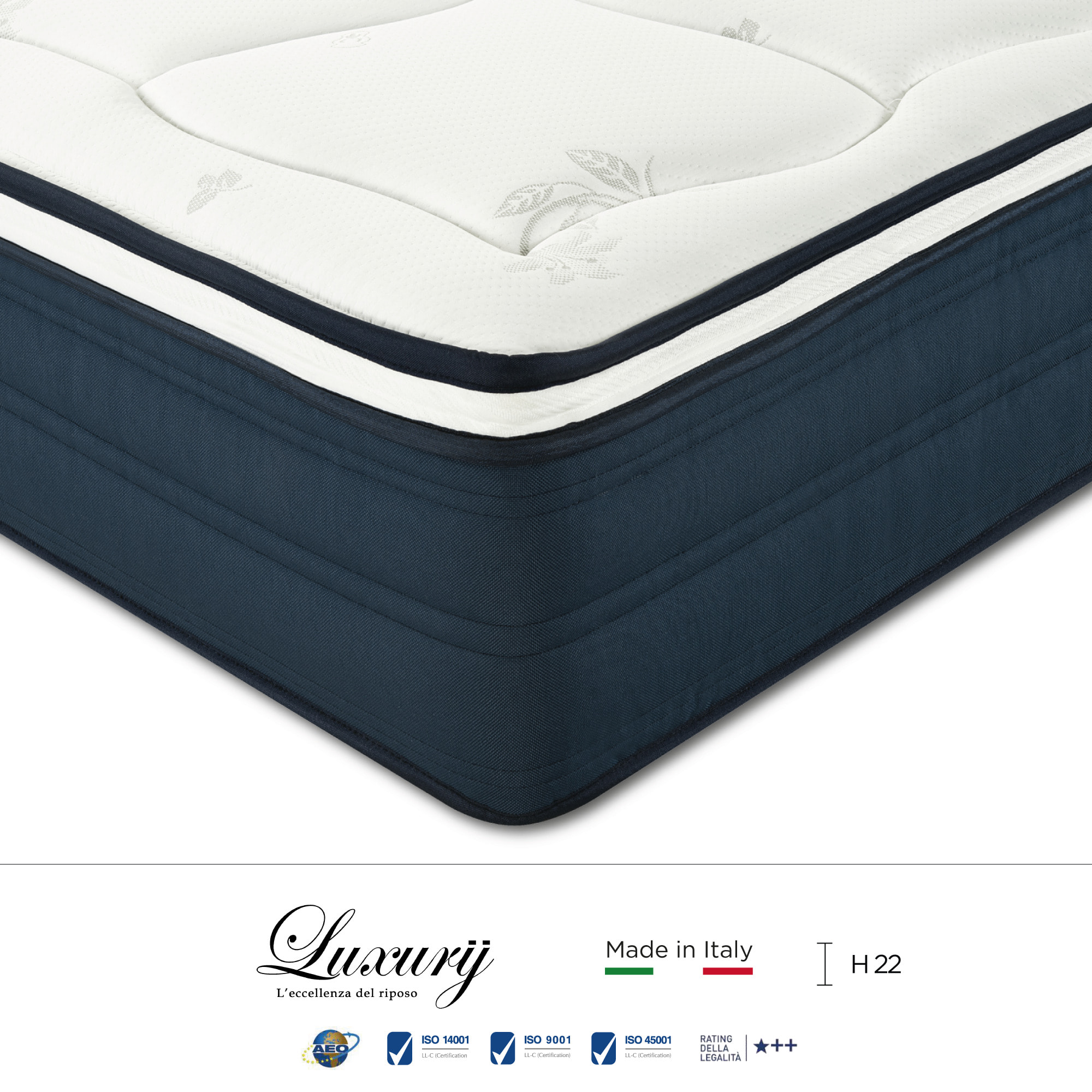 "Roma" H22 cm 80x200 guanciale Memory OMAGGIO 2cm memory foam