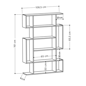 Libreria Daba, Scaffale da ufficio, Mobile portalibri, Biblioteca, 110x26h161 cm, Antracite e Beige