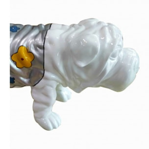 Statuette bulldog blanc et petites fleurs H26cm - OCTAVE