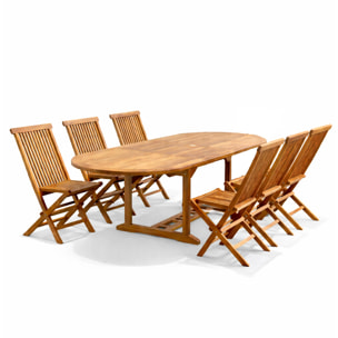Salon de jardin Teck huilé 6 personnes - Table ovale + 6 chaises NARRA