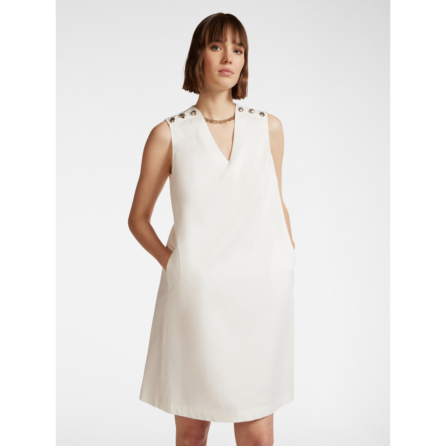 Elena Mirò - Vestido evasé con botones en los hombros. - Blanco
