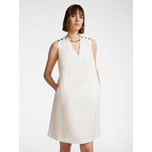 Elena Mirò - Vestido evasé con botones en los hombros. - Blanco