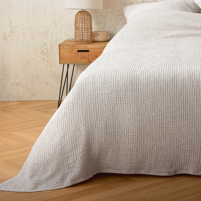 Plaid ou couvre lit 100%  coton nid d’abeille - Blanc
