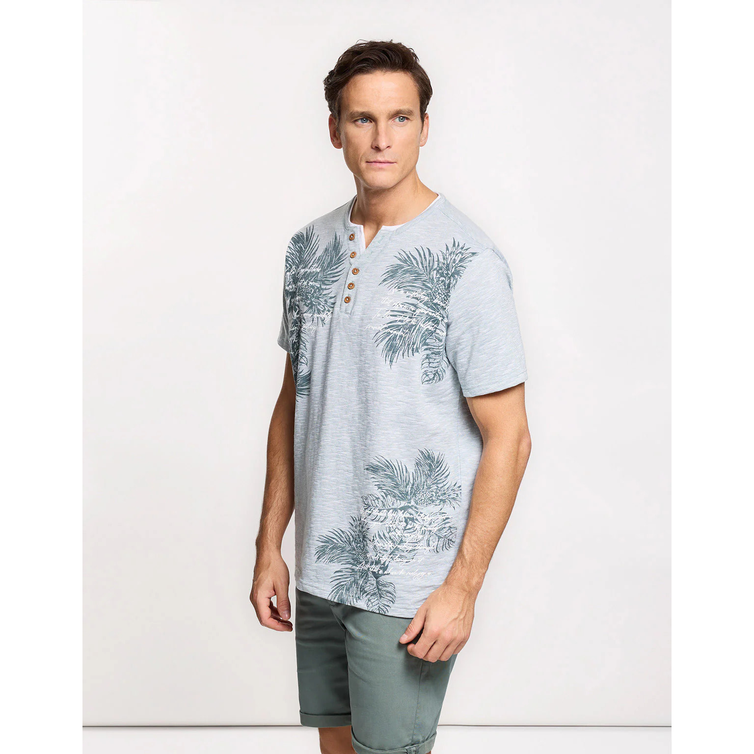 Camiseta Manga Corta Estampado Tropical Verde - Cliffs