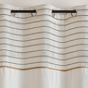 Voilage tamisant à œillets avec parement rayé - Ivoire