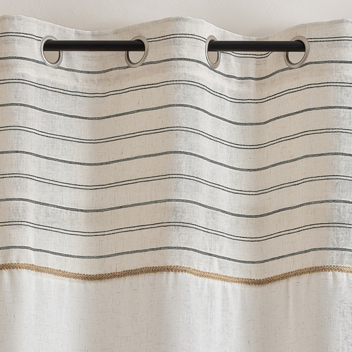 Voilage tamisant à œillets avec parement rayé - Ivoire