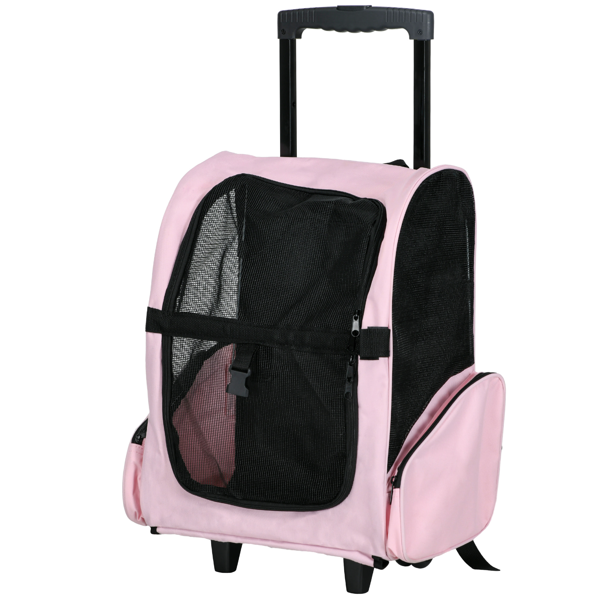 2 en 1 trolley chariot sac a dos sac de transport a roulettes pour chien chat rose