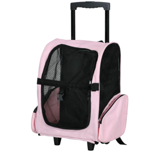 2 en 1 trolley chariot sac a dos sac de transport a roulettes pour chien chat rose