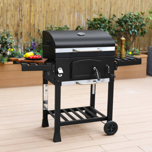 Barbecue Grill charbon de bois noir - Fumoir avec récupérateur de cendres. aérateurs. bac charbon ajustable et tablettes rabattables