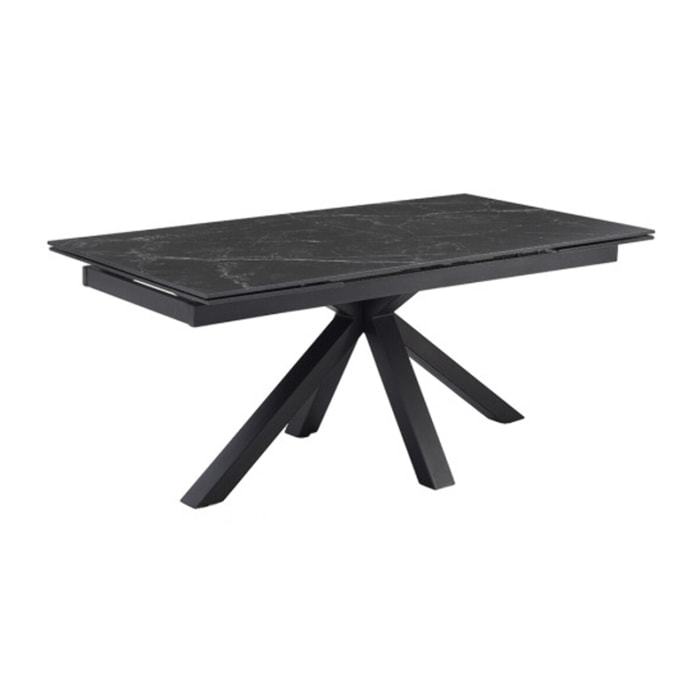 Table extensible céramique noir marbré 180/260cm - 8 piètements - UNIK