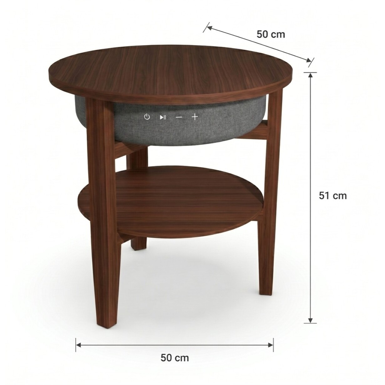 Mesa auxiliar altavoz portátil con sonido de 30W, Bluetooth, base de carga inalámbrica, batería de 2200mAh. Mesilla o mesita para dormitorio o sala de estar - TD Systems SM30B11WR8B [Madera roble]