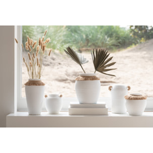 J-Line vase Ibiza - céramique/rotin - blanc/naturel - medium - Ø 10 cm