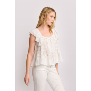 Kocca - Top con balze e inserti in pizzo Donna, Tinta unita, Scollo a cuore