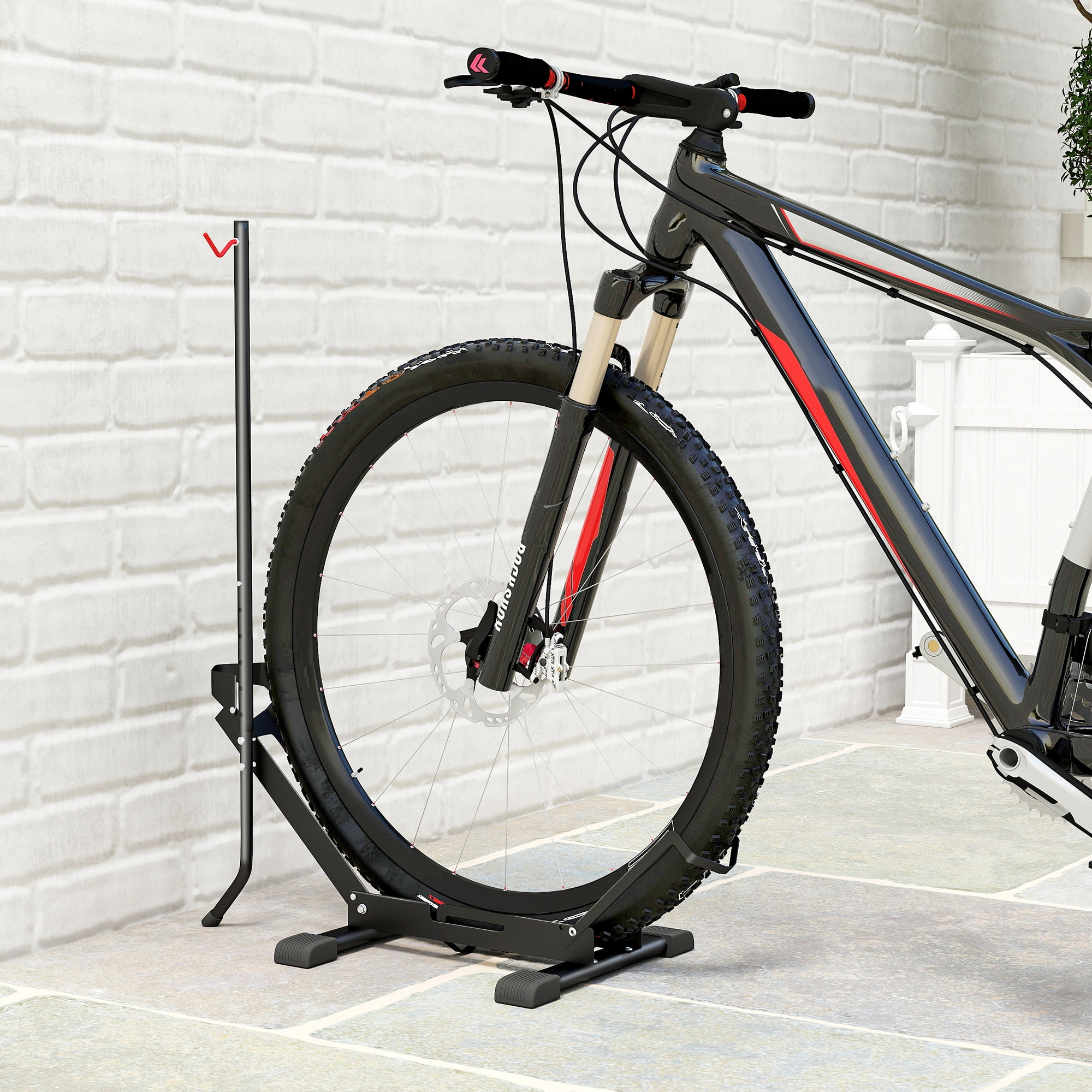 Râtelier vélo - support vélo au sol hauteur réglable pliable - compatible 20-29 pouces - acier noir