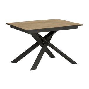 Table extensible 90x120/180 cm Ganty Chêne Nature bande de chante Anthracite cadre Anthracite