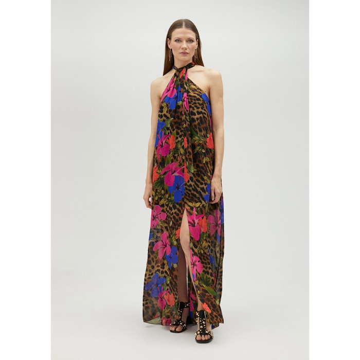 Vestito scollo all'americana e stampa animalier