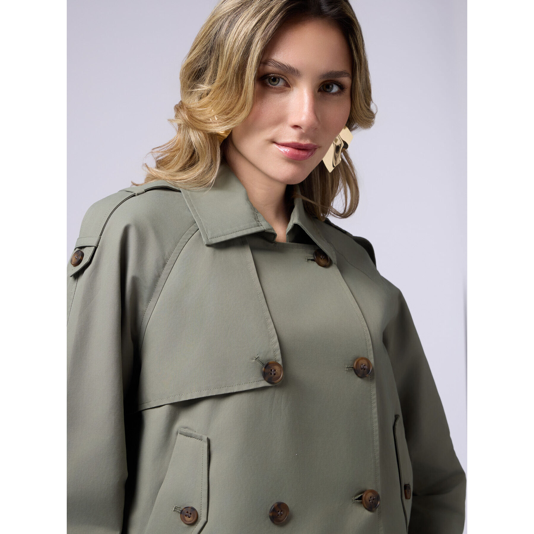 Oltre - Short double-breasted oversized trench coat - Verde militare